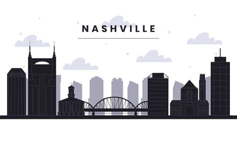 Nashville Skyline Black And White Outline Clipart