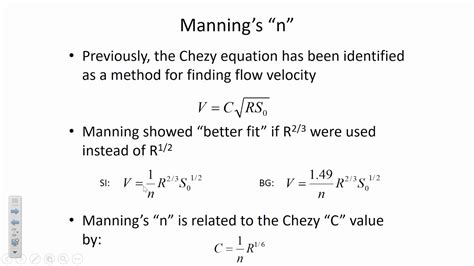 CE 331 - Class 15 (5 March 2019) Manning's equation for normal depth in steady, uniform flow ...