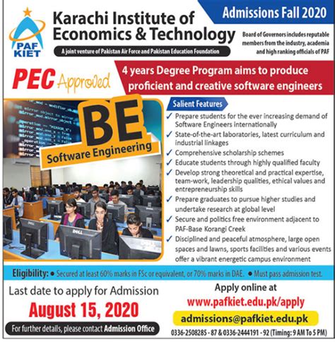 PAF-KIET BE Admission 2020 in Karachi Result.pk