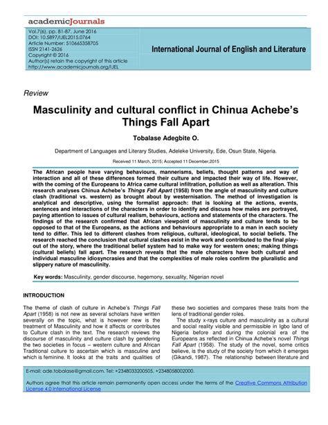 (PDF) Masculinity and cultural conflict in Chinua Achebes Things Fall Apart