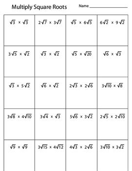 Multiplying Square Roots Worksheet by Kevin Wilda | TPT