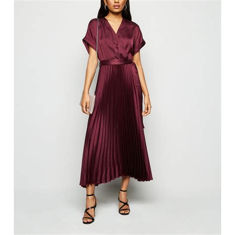 New Look Petite Pleated Satin Midi Dress | eBay