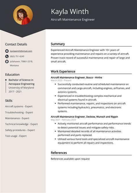 Aircraft Maintenance Engineer Resume Example (Free Guide)