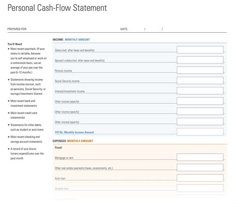 Personal Cash-flow Statement | Morningstar