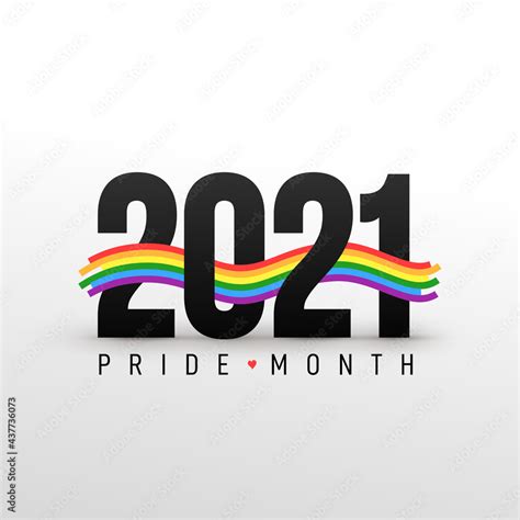 LGBT Pride Month 2021 concept. Freedom vector rainbow flag with heart. Gay parade annual summer ...