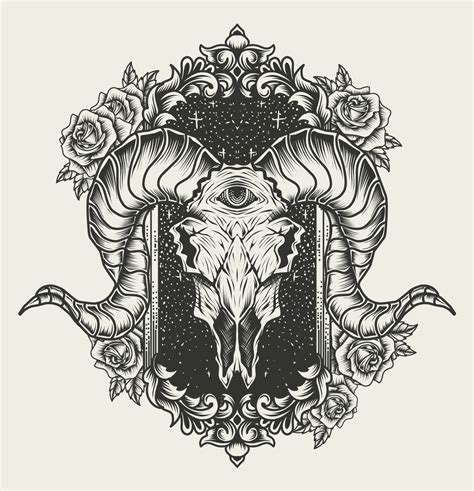 illustration vector goat skull with antique ornament 4680073 Vector Art at Vecteezy