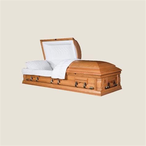 Solid Poplar Oak Half Couch Ivory Velvet Casket | A Monument & Casket Depot