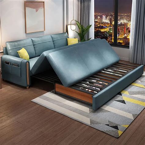 81.1" Blue Arm Full Sleeper Sofa Bed with Storage&Side Pockets - Living Room Furniture - Homary US