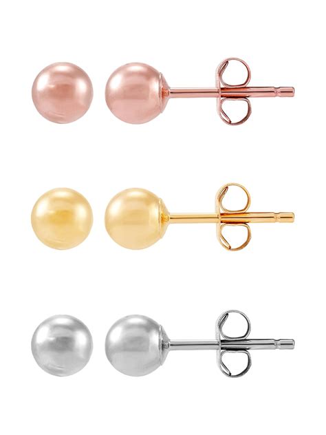 Brilliance Fine Jewelry 10K Tri-Color Gold 4mm Ball Stud Earrings Set ...