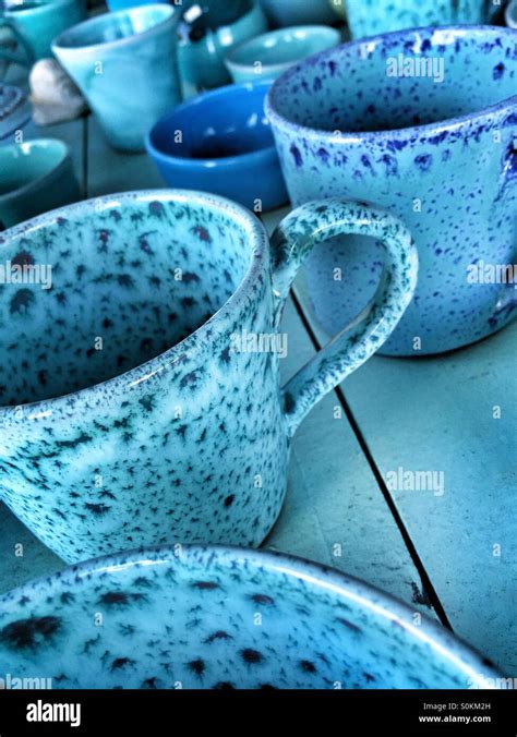 blue ceramic mugs Stock Photo - Alamy