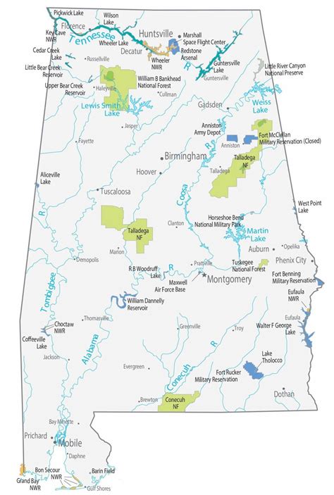 Alabama Lakes and Rivers Map - GIS Geography