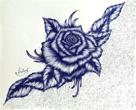 Blue ballpoint pen sketch of Rose | Blue pen sketches, Blue pen sketch ...