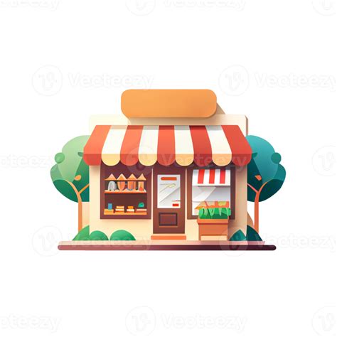 Flat cartoon style shop facade front view. Modern flat storefront or supermarket design ...