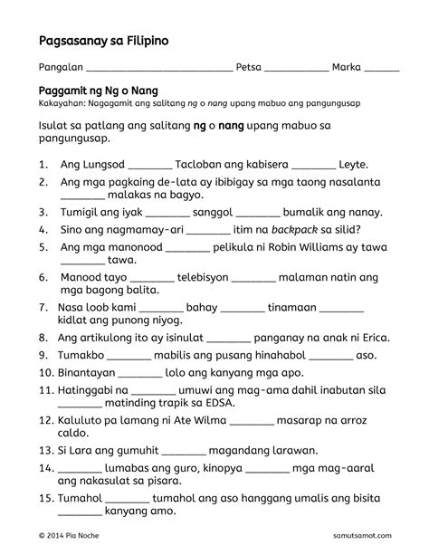 Wastong-gamit-ng-ng-at-nang 1 - Pagsasanay sa Filipino Pangalan _________________________ Petsa ...