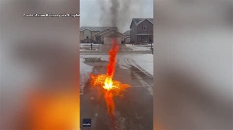 Fire whirl captured on video when meteorologist burns away ice from driveway