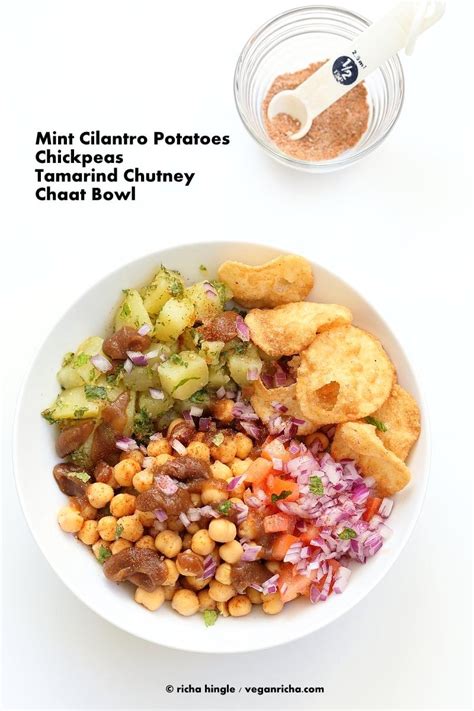 Chickpea Aloo Chaat Bowl with Date Tamarind Chutney - Vegan Richa