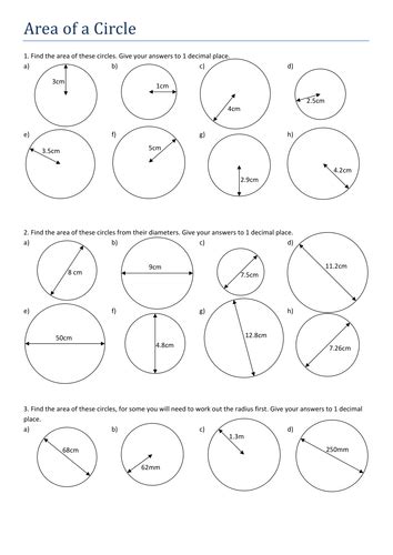 Area Of A Circle Worksheet With Answers Pdf