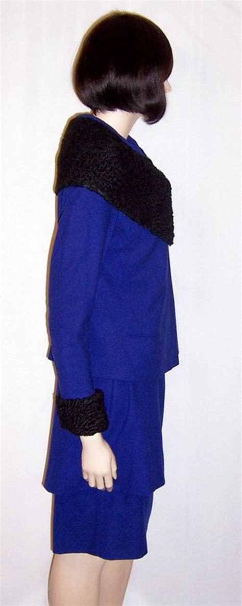 Custom-made Women's Cobalt Blue Suit Trimmed in Black Persian Lamb - Etsy