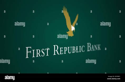 New York, US, March 2023: White First Republic Bank logo on a green ...