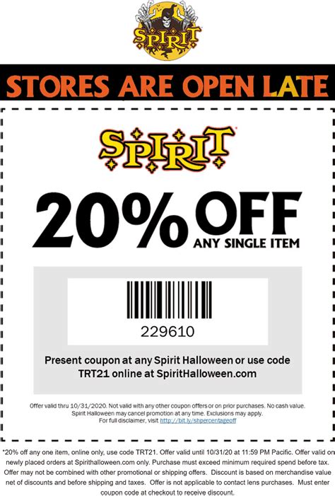 20% off a single item at Spirit Halloween, or online via promo code ...