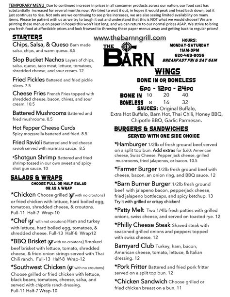 Menu - theBarn