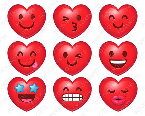 Heart Emoji Clip Art: Smiley Face, Digital Download, Clipart, Emoticons, Scrapbooking, Graphics ...