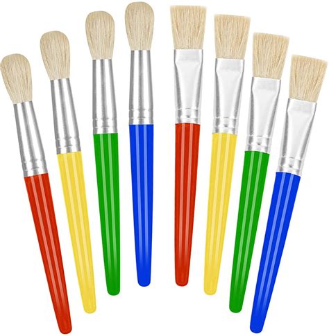 Easy Grip Washable Paint Brushes for Kids - Set of 8 Chubby Brushes for ...