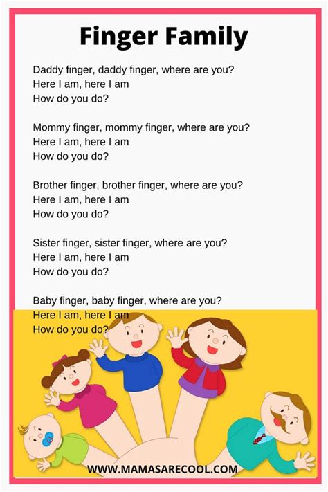 Finger Family Lyrics| Daddy Finger | Bob The Train | Family activities preschool, Preschool ...