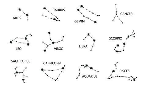 Set of Zodiac Constellation. Night Sky map. Horoscope Symbol. Star Constellations of 12 Zodiac ...