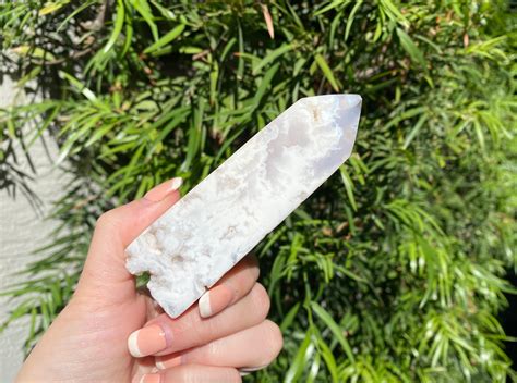 High Grade Druzy White Plume Agate Tower | Etsy