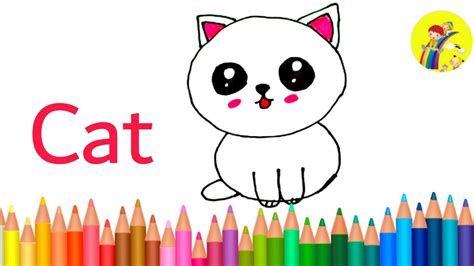 How to draw and colour a cute cat for kids? | easy drawing - YouTube