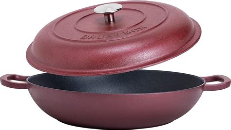 Bruntmor Enameled Cast Iron Casserole Braiser Pan Skillet With Lid Burgundy - Walmart.com