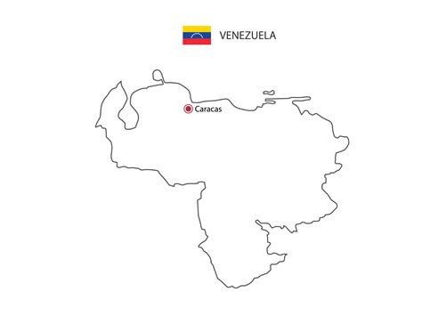 Hand draw thin black line vector of Venezuela Map with capital city ...