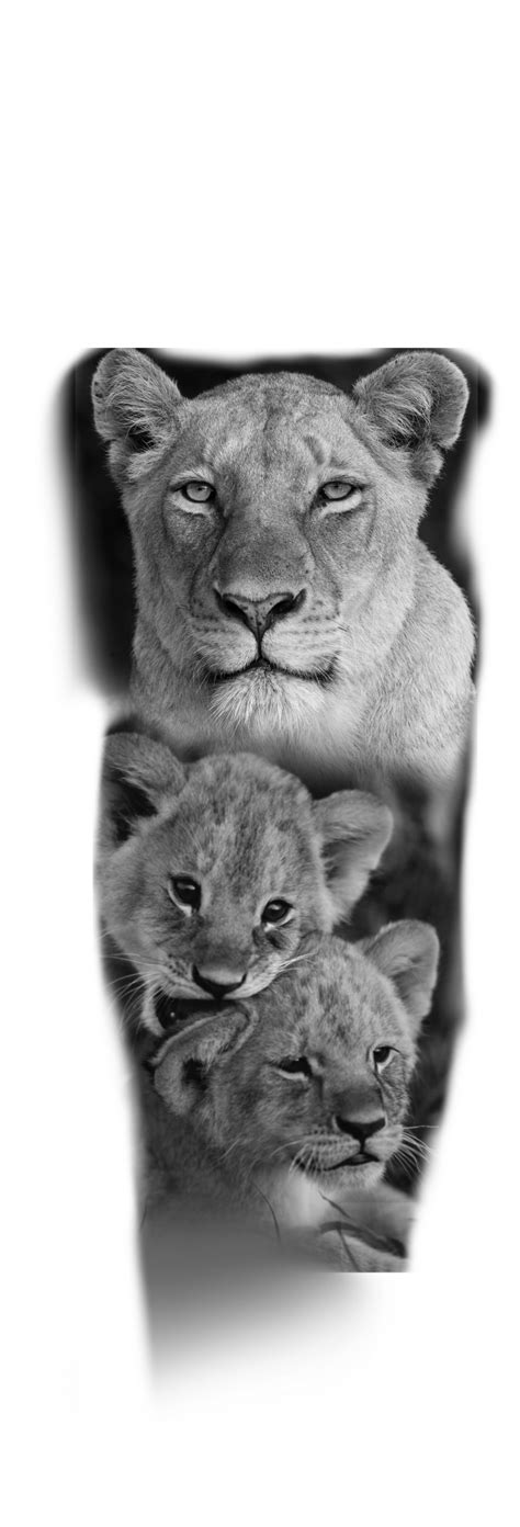 Two Lion Cubs Tattoo, Lioness And Cub Tattoo, Lion Back Tattoo, Female Lion Tattoo, Big Cat ...