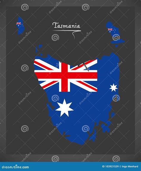 Tasmania Map with Australian National Flag Illustration Stock ...