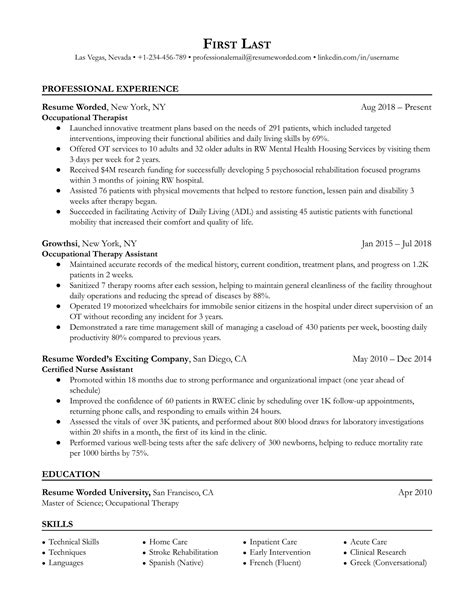 5 Occupational Therapist CV Examples for 2024 | Resume Worded