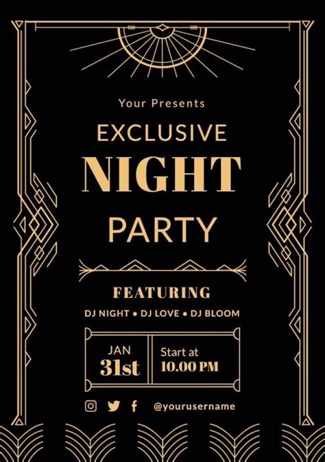 Ornamental Art Deco Exclusive Night Club Party Invitation | Cocktail ...