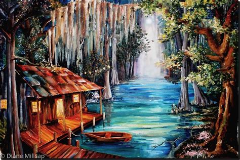 Botanical Oil Paintings: Moonlight on the Bayou by Diane Millsap