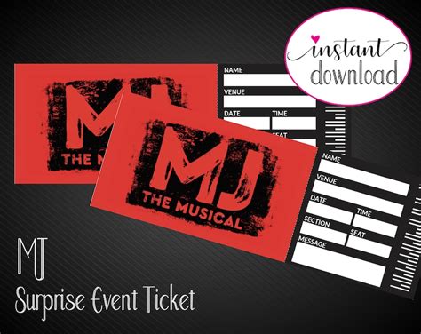 Printable MJ Broadway Surprise Ticket. Editable Musical - Etsy