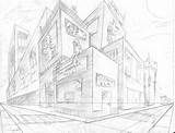 Two Point Perspective City Drawing Sketch Coloring Page sketch template