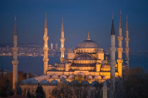 The Blue Mosque in Istanbul at sunset. This is the only mosque in Turkey with 6 minarets ...