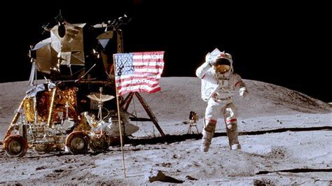 Astronaut On Moon By The American Flag