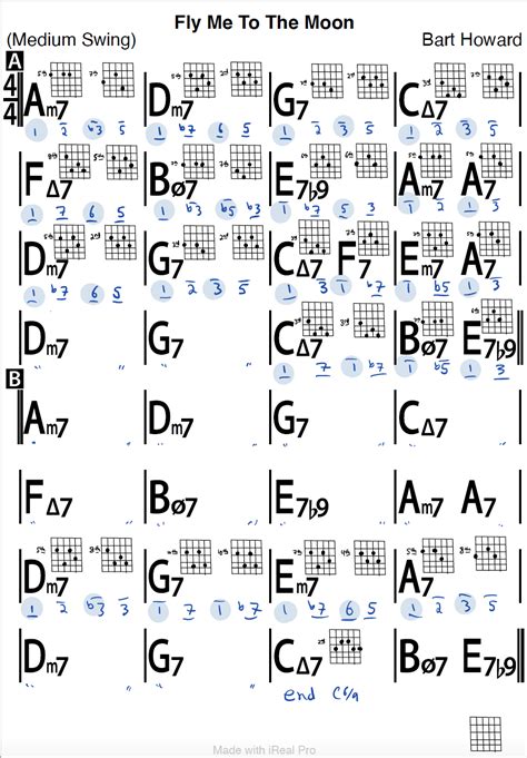 Fly Me to the Moon Guitar Chords with Walking Bass - Jazz Tutorial