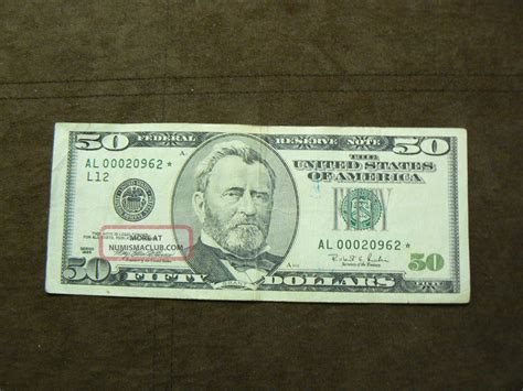 1996 $50 Dollar Bill, Error Note, Fifty Old U S Money Currency Low Serial Star