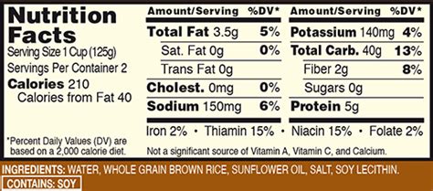 minute brown rice cups nutrition facts