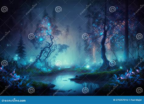 Mystical Forest Scene at Night As Digital Art,Generative AI Stock ...