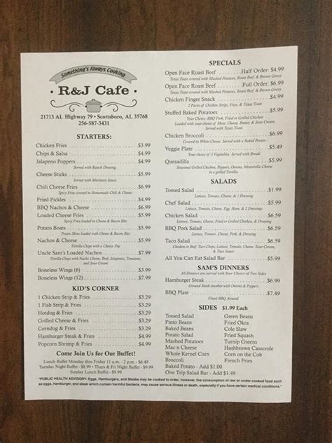 Menu at Mr. Sams Cafe, Skyline