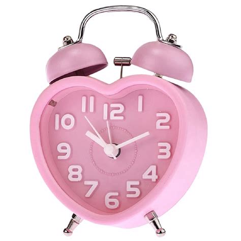 Hot Sale Cute Small Double Bell Night Light Children Mini Quartz Alarm Clock Heart (Pink)-in ...