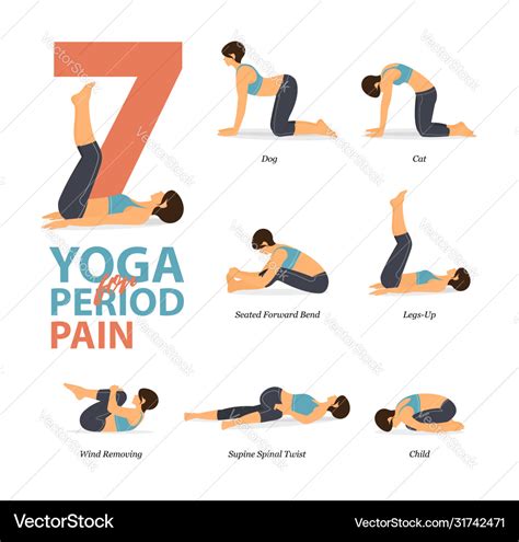 Infographic yoga poses for period pain Royalty Free Vector