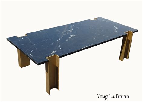 Contemporary Modern Black Marble Coffee Table with Gold Legs